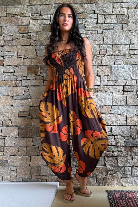 Monstera Bandeau Jumpsuit Rust